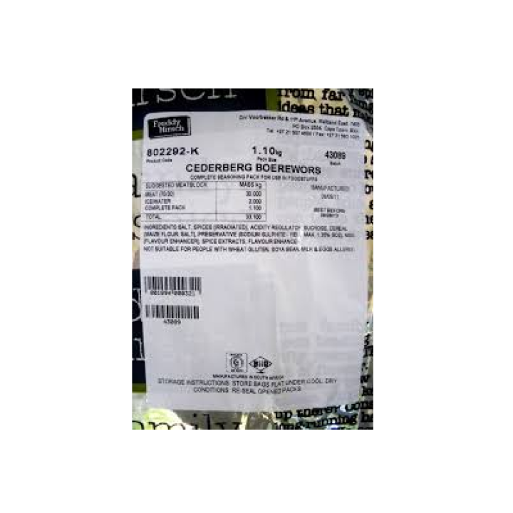 Freddy Hirsch 802292-K Cederberg Boerewors 1kg Bag
